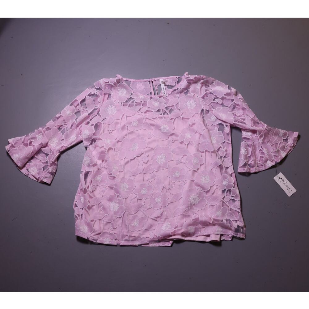 NWT Plus Size NY collection woman pink floral sheer top 2XL